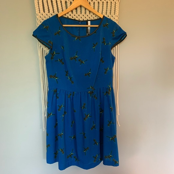 Kensie Blue with Sparrow Print Skater Dress - Picture 11 of 12
